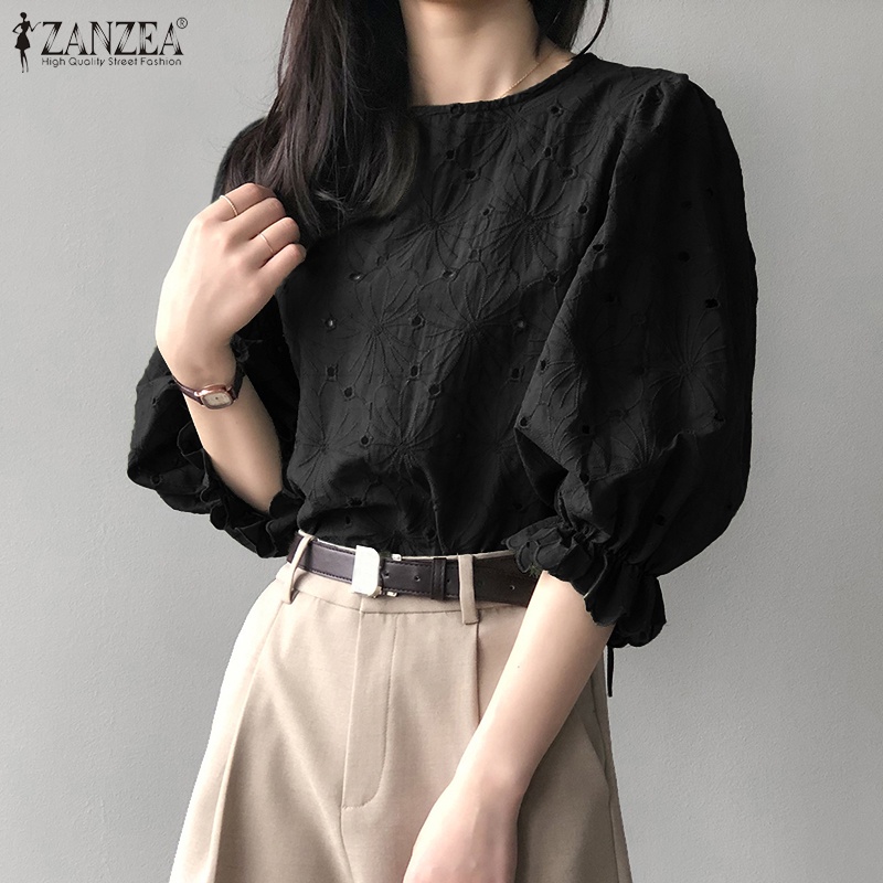 Zanzea Áo Sơ Mi Tay Phồng Cổ Tròn Phong Cách Hàn Quốc Dành Cho Nữ