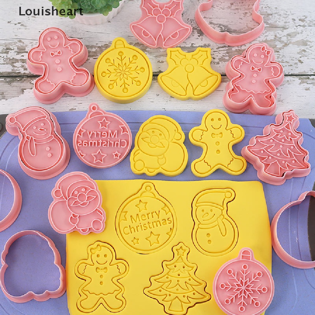 Louisheart 8Pcs 3D Christmas Cookie Cutters Biscuit Mold Cookie Mould Stamp Baking Tools TFG