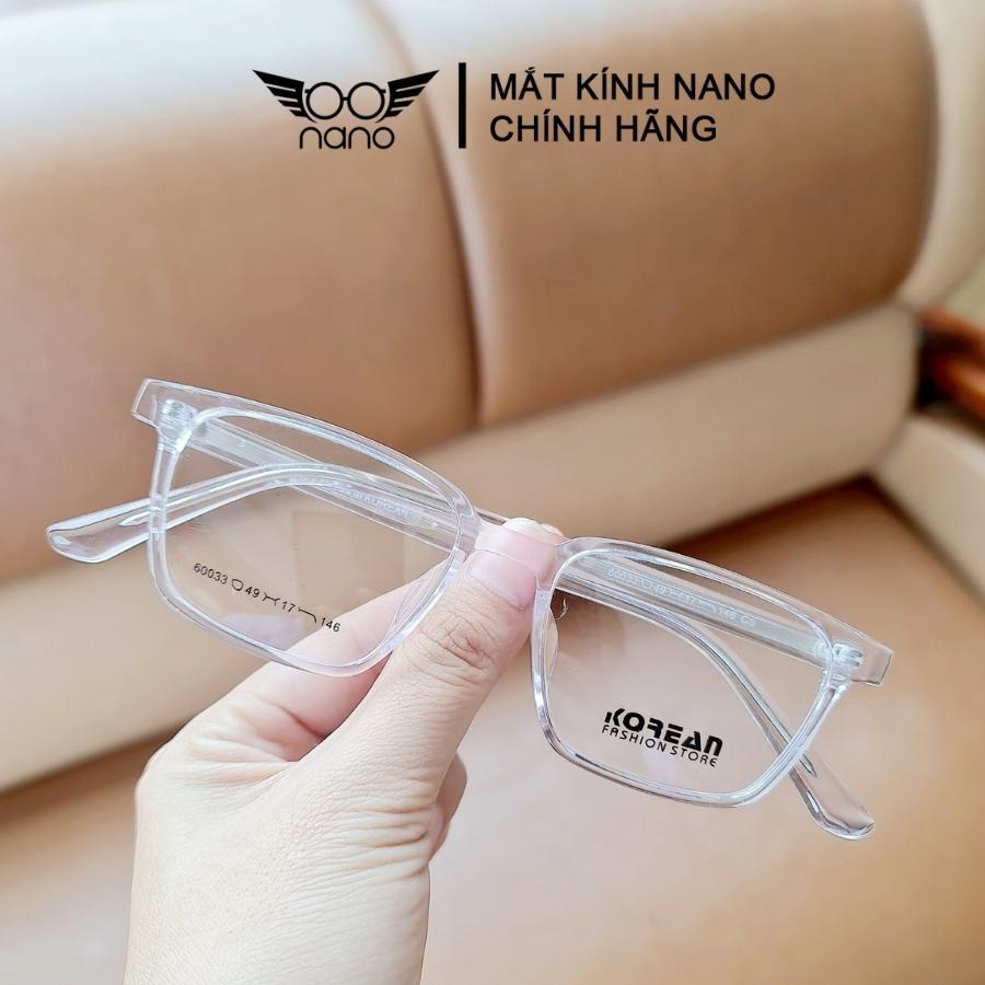 Gọng kính nam nữ, kính gọng vuông NANO 60033 nhựa dẻo cao cấp kèm lõi kim loại dày dặn dễ đeo, size vừa