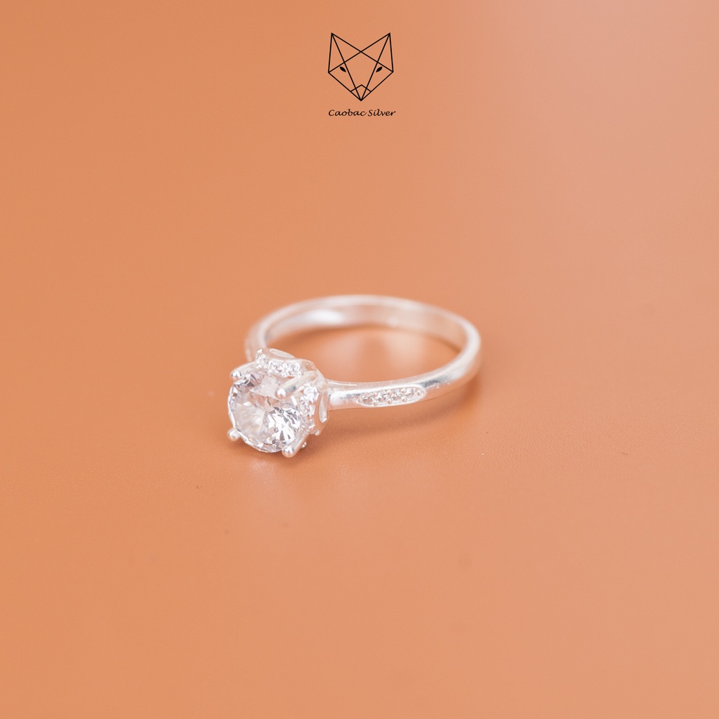 Nhẫn Bạc Ta CaoBac Silver Nữ Đơn Giản Mặt Đính Đá Bốn Chấu Cạnh Đá Bé Nhẹ Nhàng Món Quà Dành Tặng Riêng Cho Bạn Gái