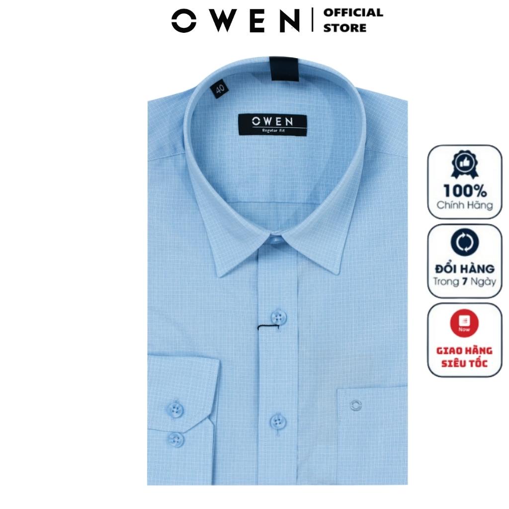 Áo Sơ Mi Dài Tay Nam OWEN AR221028DT Somi Công Sở Vải Sợi Tre Cao Cấp Màu xanh kẻ caro nhỏ Dáng SuôngTà Lượn Có Túi