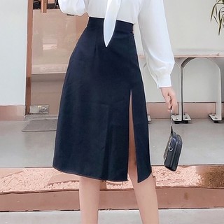 Chân váy midi đen xẻ tà lưng cao sang chảnh, 3 size phù hợp đi chơi, đi làm cho các nàng