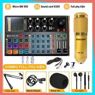 Mic Thu Âm Micro Livestream Trọn Bộ Soundcard K300 & Mic BM900 Hát Thu Âm Livestream Karaoke online các app