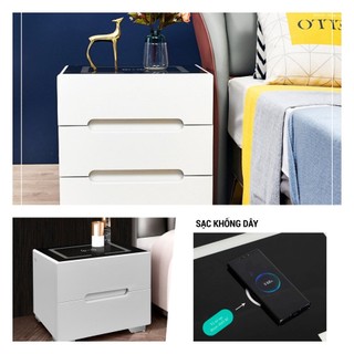 Tủ đầu giường thông minh, tab đầu giường đa năng có sạc không dây,cổng USB đèn Led Cảm ứng )
