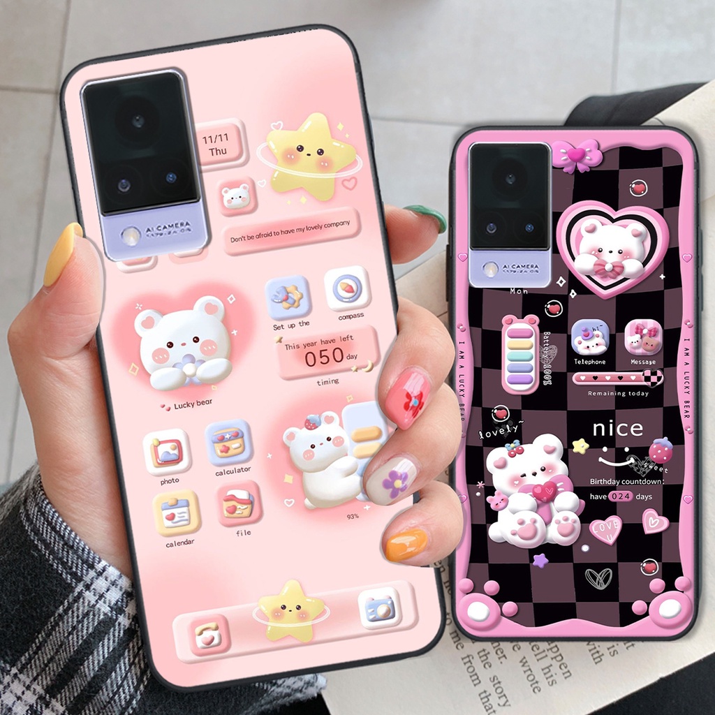 Ốp Vivo V21 5G hình đồng hồ icon gấu mèo cute cực dễ thương ngộ nghĩnh