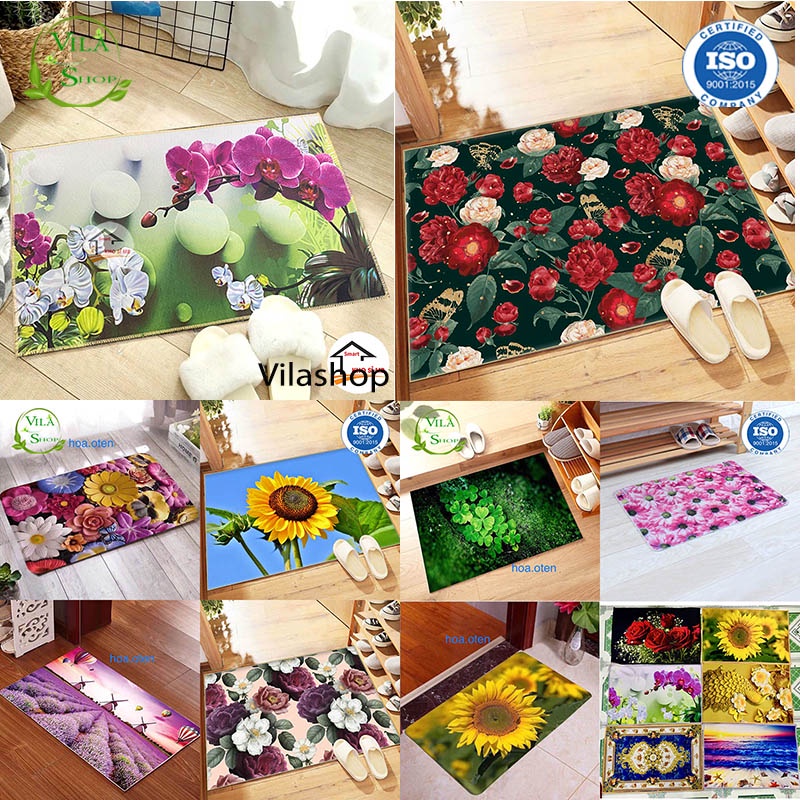 Thảm 3D Lau Chân Hình Thú, Thảm Sàn Nhà Chống Trơn Trượt 3D Nhiều Mẫu Hình Hoa Đẹp, Thấm Hút Tốt, Kích Thước