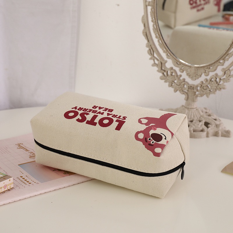 Túi Đựng Bút Vải Canvas Hình Gấu Dâu Tây Phong Cách Hàn Quốc Túi Đựng Bút Hình Gấu Dâu Tây Dễ Thương TB003 Mom Ky