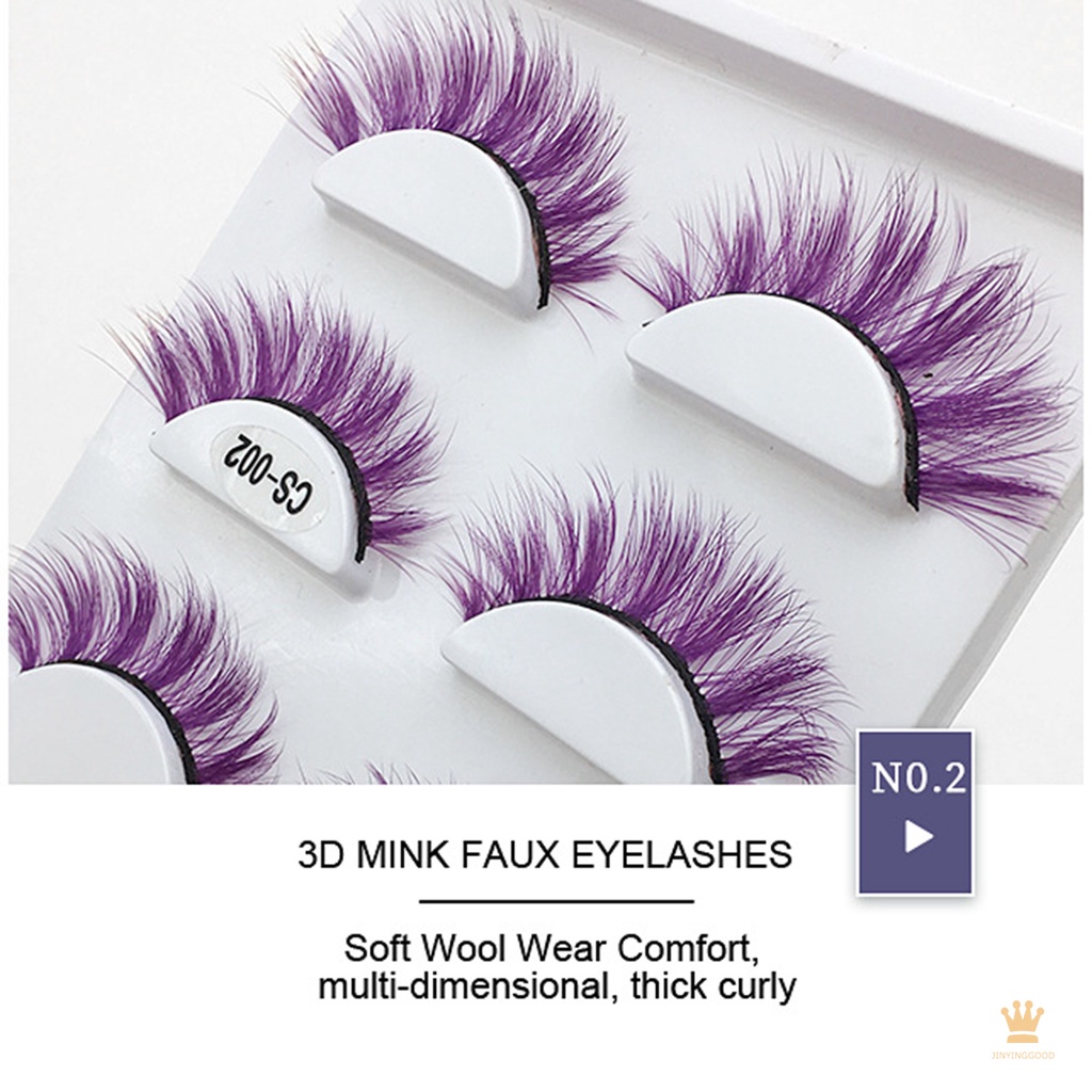 Set 3 Cặp Lông Mi Giả 3D Nhiều Màu Sắc Dày Và Cong Tông Tím Xám Xanh Dương