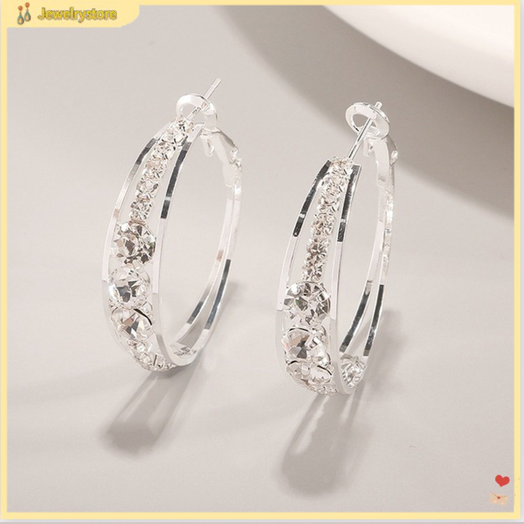 Đôi hoa tai dạng tròn đính đá sáng bóng phong cách thời trang cho nữ