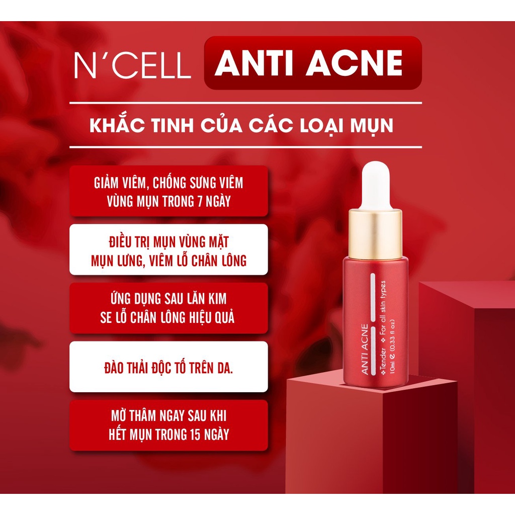 Serum giảm và ngăn ngừa mụn mặt, mụn lưng, mụn nan lông N'Cell Anti Acne