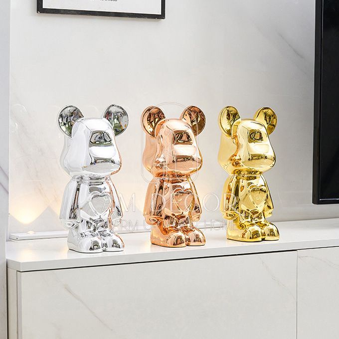 Tượng Gấu Bearbrick gốm heo đất tiết kiệm phong cách Bắc Âu decor trang trí bàn học, quà tặng sang trọng - AM Decor