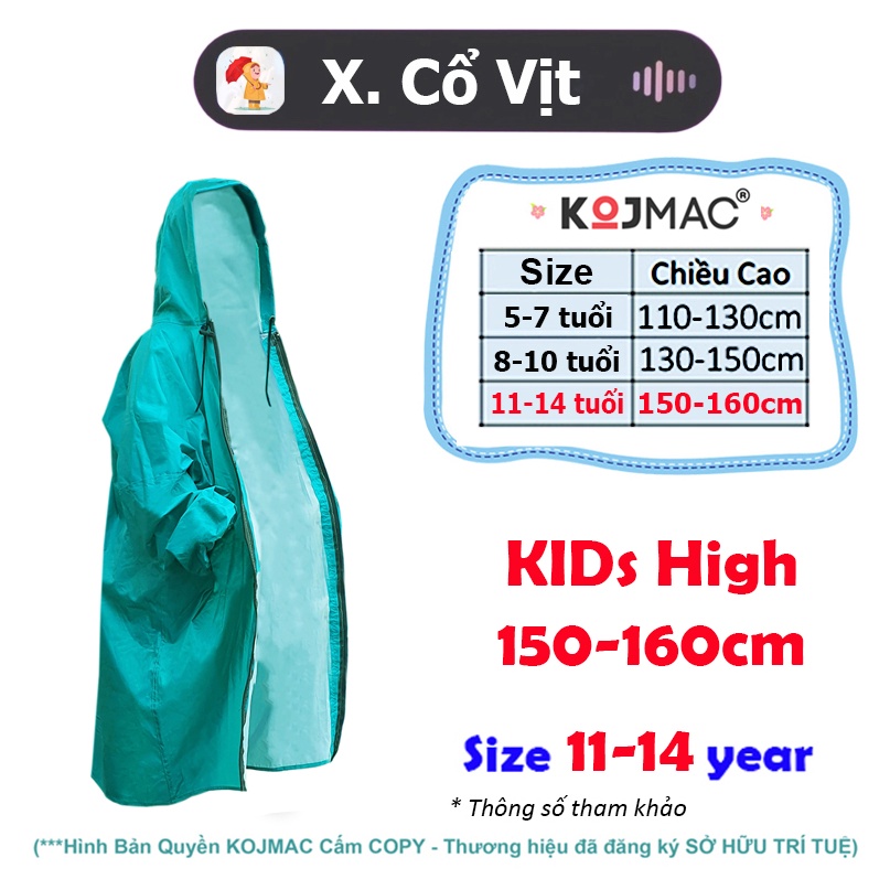 Áo Mưa Trẻ Em Bít Hông Kín Người Dây Kéo Khóa Tiện Lợi
