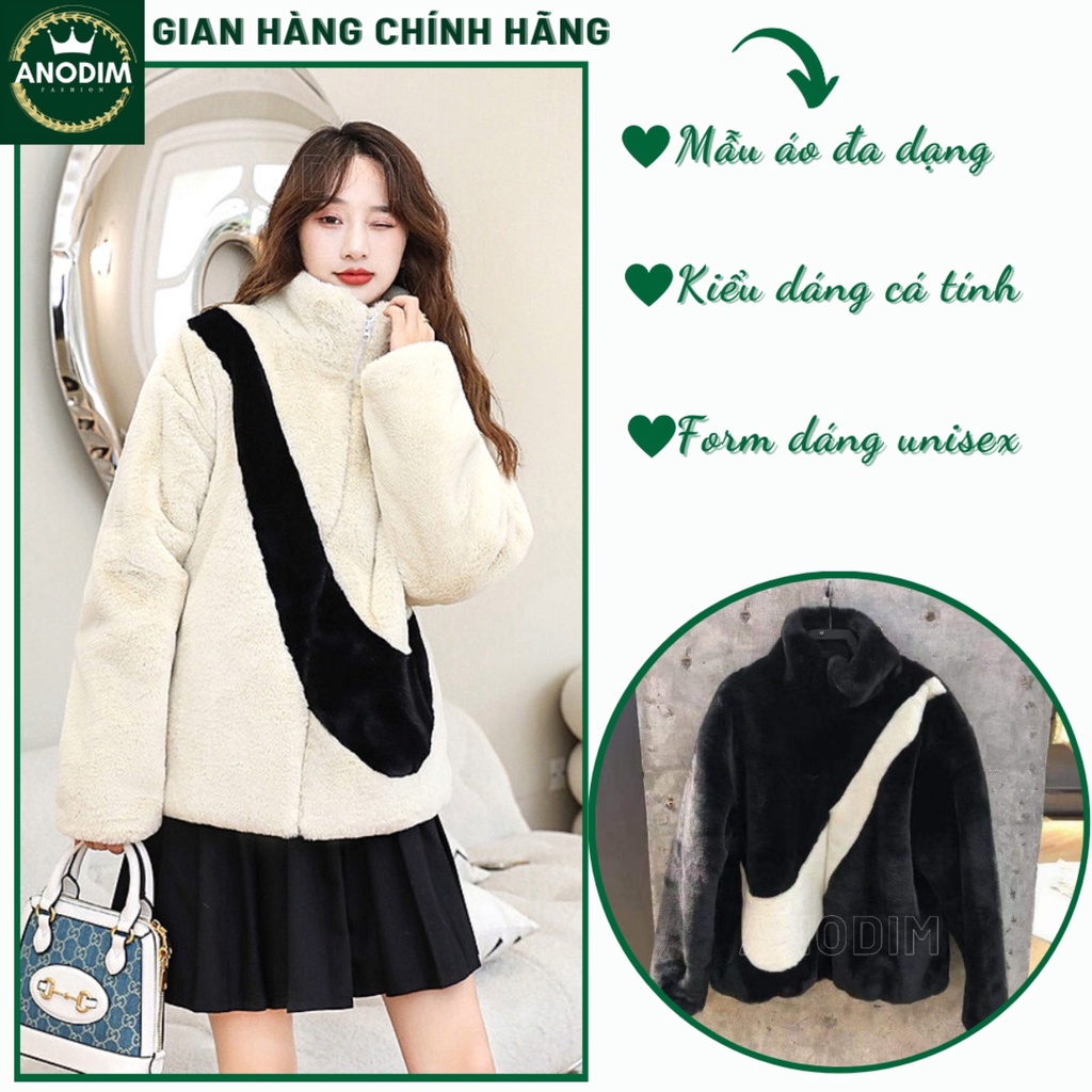 Áo lông cừu phối màu đen trắng cá tính dày đẹp ấm chất lượng cao