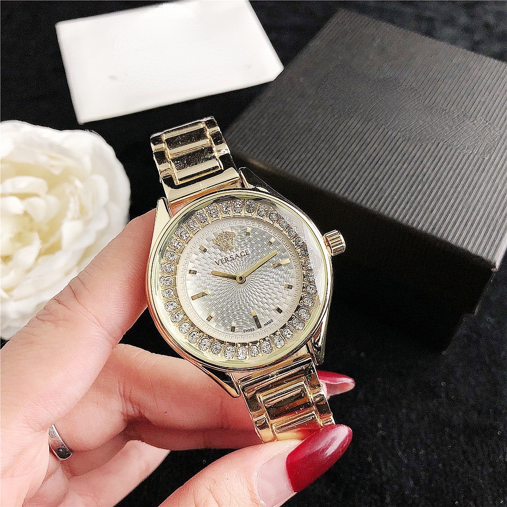 Đồng Hồ Quartz Mặt Đính Kim Cương Pha Lê Phong Cách Công Chúa