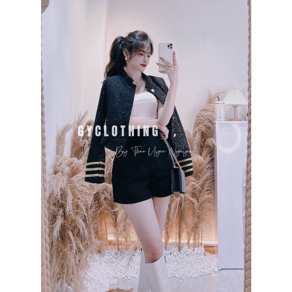 Set áo dạ vest phối quần short đi chơi đi tiệc sang trọng quý phái với màu đen trơn