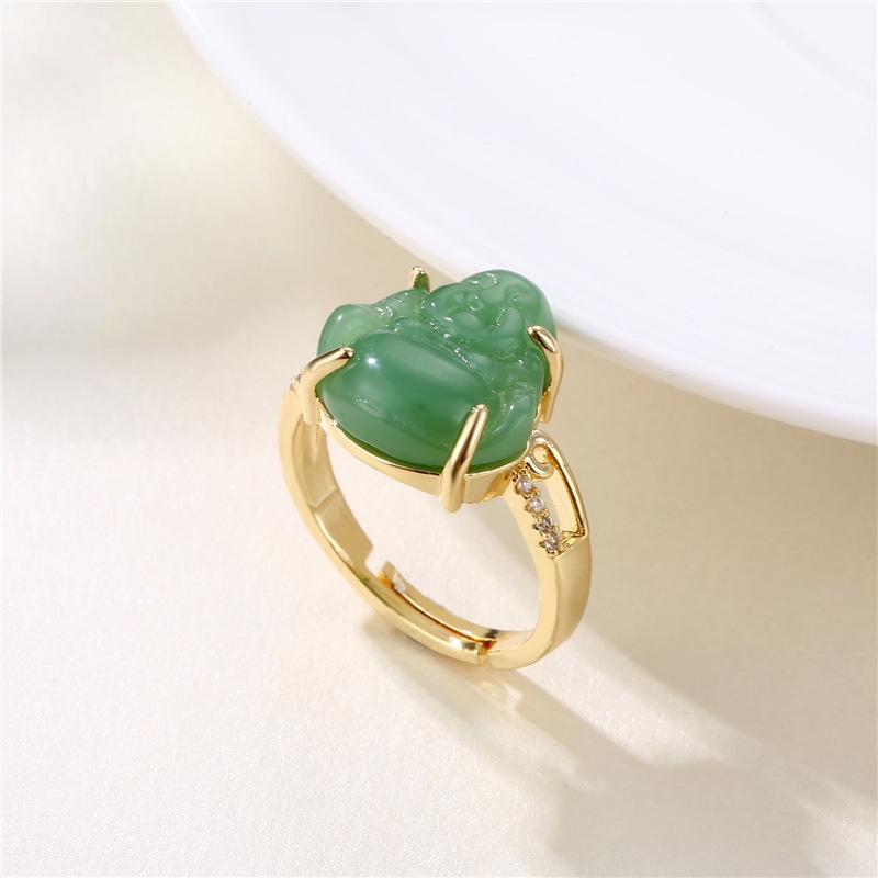 Nhẫn Phật Giáo Mạ Vàng 18K Dát Đá Ngọc Bích