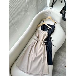 ĐẦM MIDI 2 DÂY XẾP NGỰC ĐAN DÂY EO