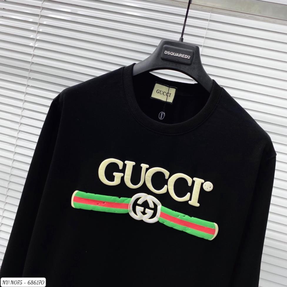 Áo Sweater Nam Nữ, Áo Nỉ Cổ Tròn Dài Tay Họa Tiết Gucci Vàng In Cực Chất
