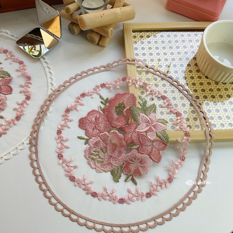 Khăn Trải Bàn Tròn Thêu Ren Đơn Giản Phong Cách Pháp Cổ Điển Trang Trí Nội Thất