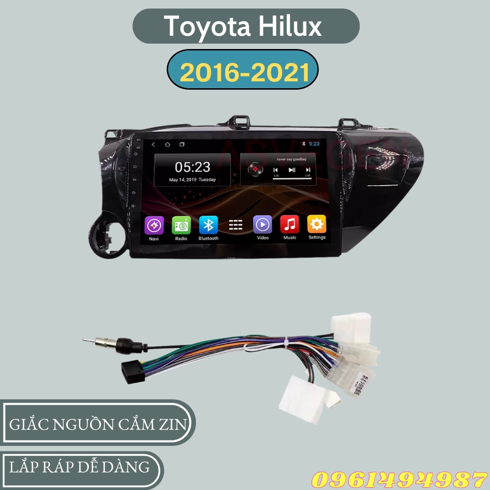 Mặt dưỡng 10 inch Toyota Hilux 2016-2021 kèm dây nguồn cắm zin theo xe dùng cho màn hình DVD android 9 inch