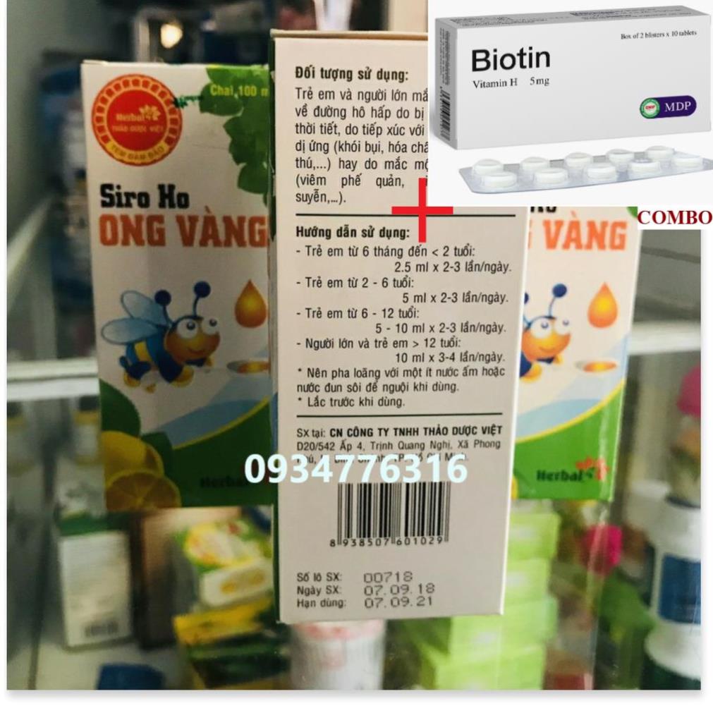 Combo Biotin 5mg+ ✅ SIRO HO ONG VÀNG (CHAI 100ML)