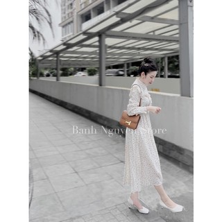 Váy voan cổ bèo cúc ngọc