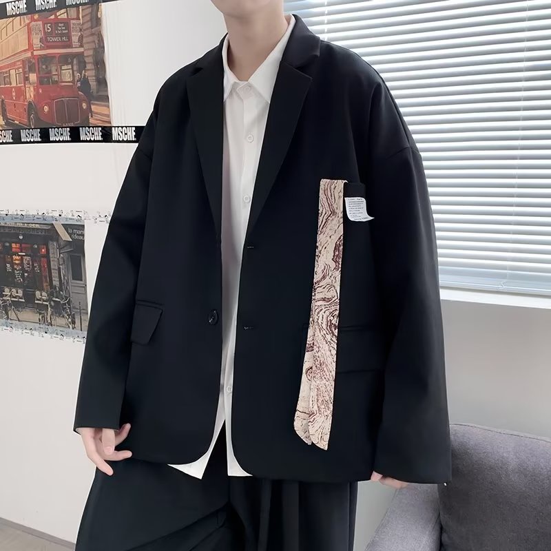 Áo Khoác Vest Tay Dài Dáng Rộng Phối Cà Vạt Kiểu Preppy Cá Tính Cho Nam