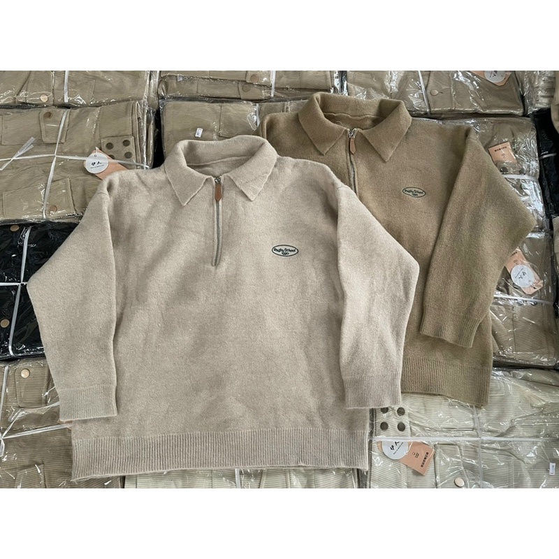 [NEW]ÁO LEN MỊN CỔ POLO KHOÁ KÉO chữ thêu ngực 2610