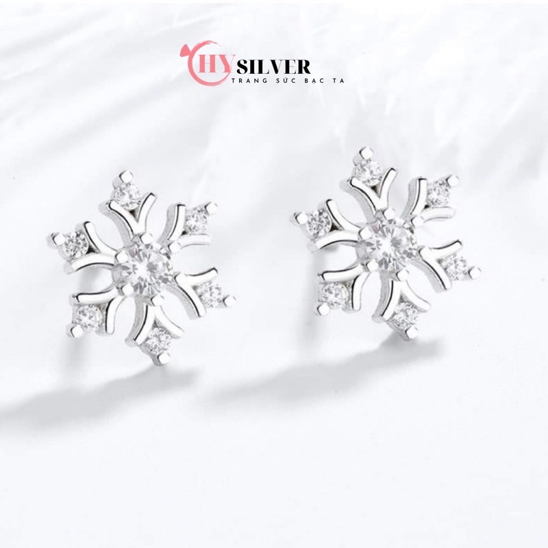 Bông tai bạc ta hình bông hoa tuyết 6 cánh đính đá xinh xắn bông tai nữ bạc thật giá rẻ CHY SILVER