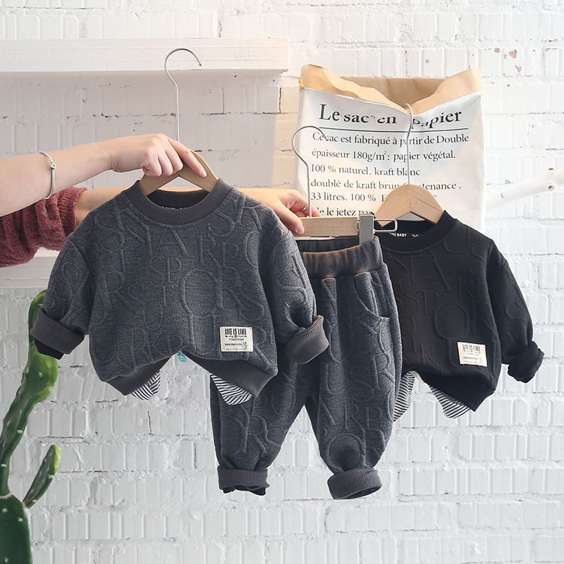 Set Đồ Xuân Thu 2022 Hai Món Gồm Áo Sweater Tay Dài Màu Trơn Hợp Thời Trang Cho Bé Trai