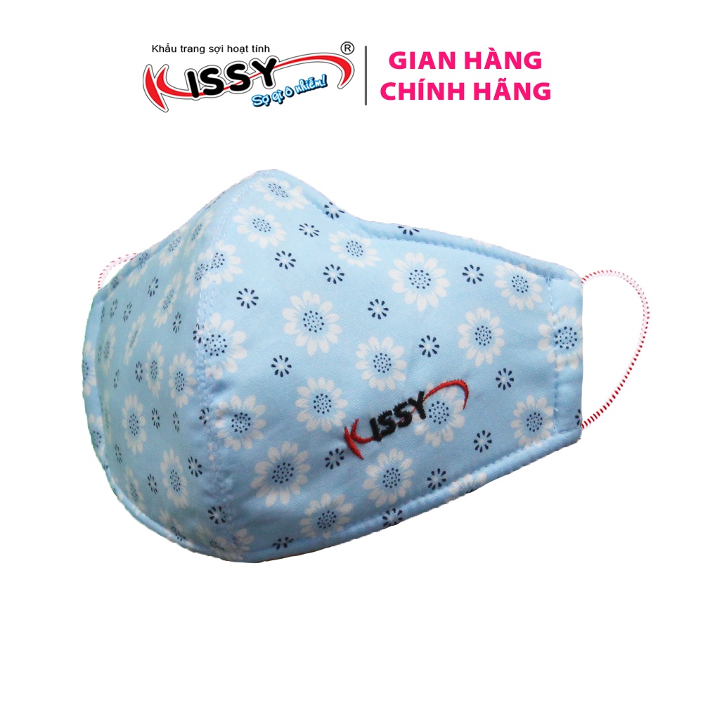 Khẩu Trang Kissy Người Lớn Chống Bụi Mịn Mẫu- Họa tiết xanh hoa cúc trắng- Size M