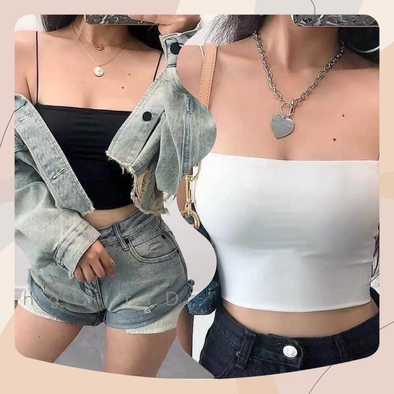 HOT TREND - Áo 2 dây sợi bún thun gân đẹp 100% cotton đen trắng DA099