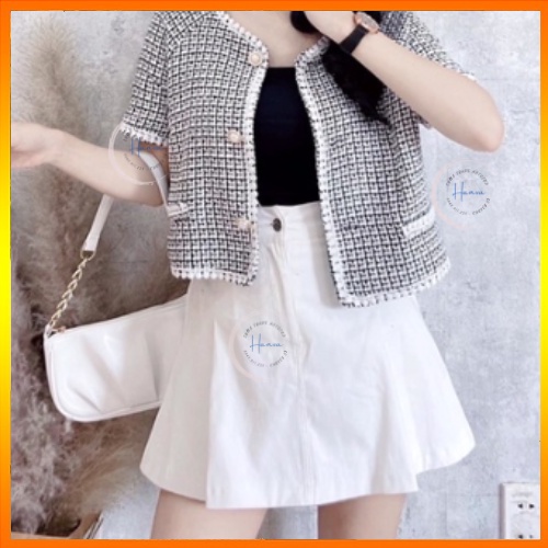 Chân Váy Kaki Ngắn Có Quần Trong Cạp Cao Lưng Chun Co Giãn Dáng Xếp Ly Nhẹ Hanva