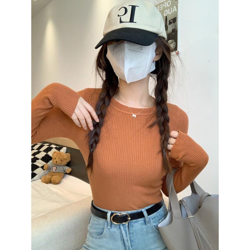 Áo Len Tay Dài Cổ Tròn Màu Trơn Thiết Kế Mỏng Kiểu Dáng Mới Thời Trang Dành Cho Nữ