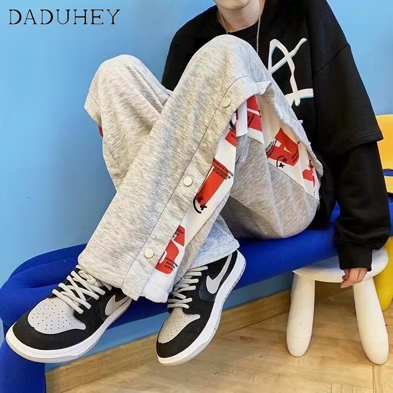 DaDuHey Men's Ins Fashion Brand Hong Kong Style Loose High Street Straight Pants Trendy Versatile Casual Pants