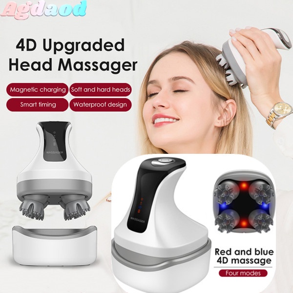 Máy Mát Xa Da Đầu 4D Từ Tính Ánh Sáng Xanh Dương Giảm Đau Kích Thích Mọc Tóc Không Dây Chống Nước Nhỏ Gọn Hiệu