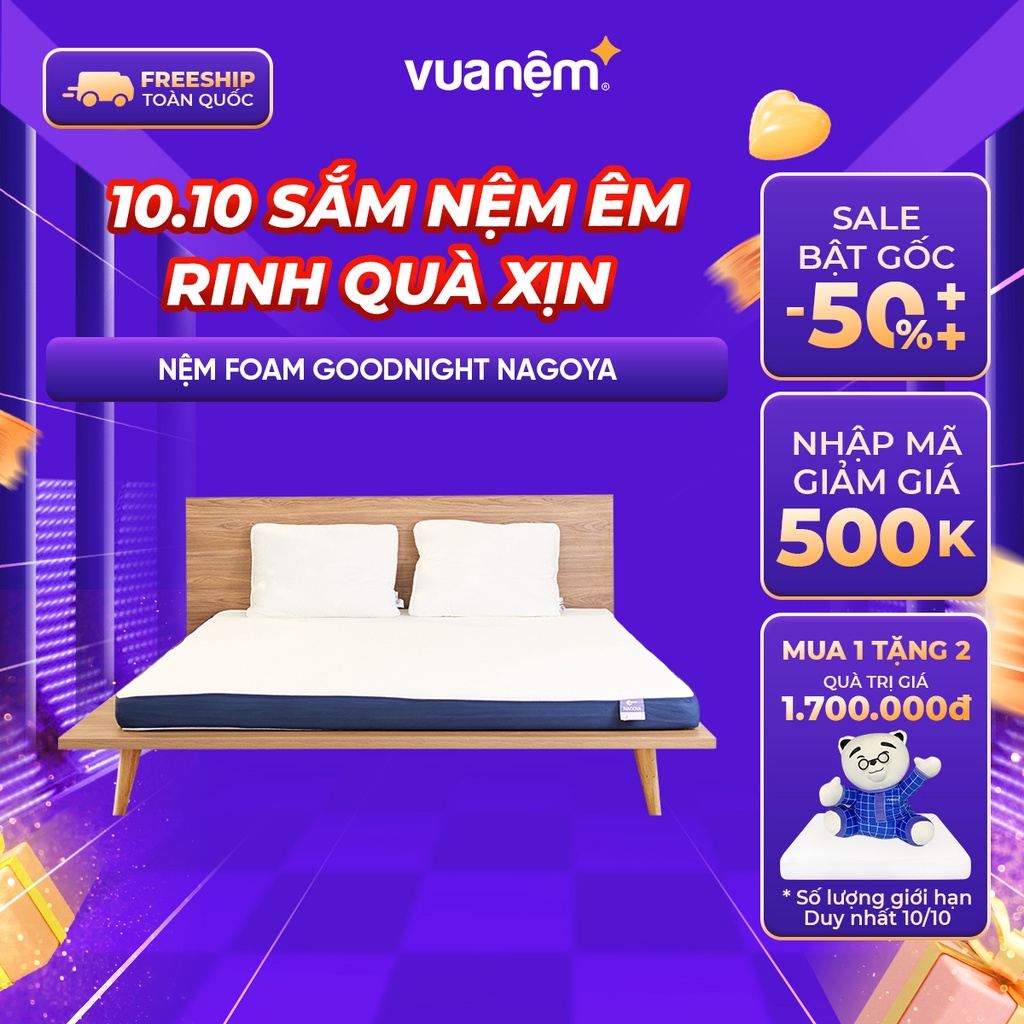 Nệm cao su non Goodnight Nagoya trà xanh kháng khuẩn, an toàn da, nâng đỡ cơ thể