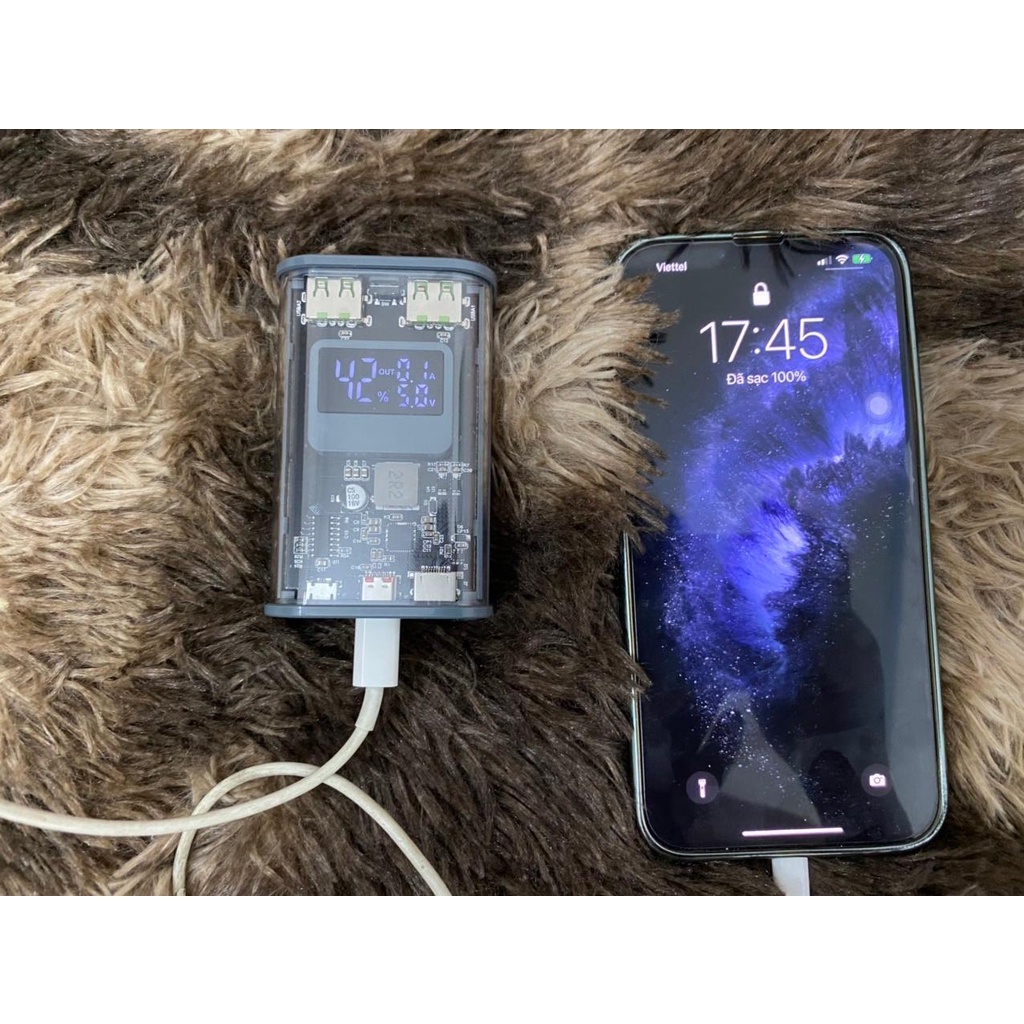 Box sạc dự phòng 22.5W trong suốt 2 cell 21700, mạch sạc nhanh QC 4.0. BN.