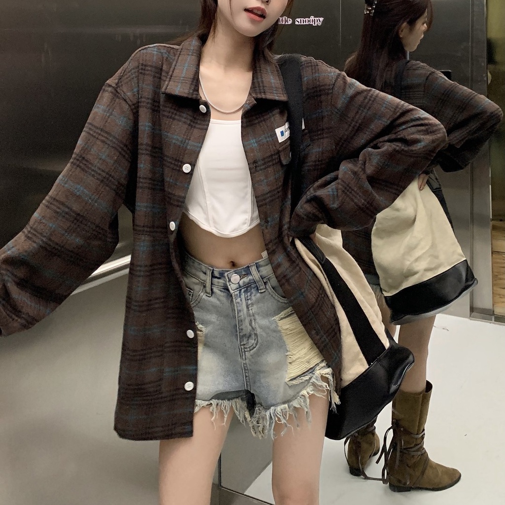 Áo sơ mi nữ SUXI dài tay họa tiết caro thời trang