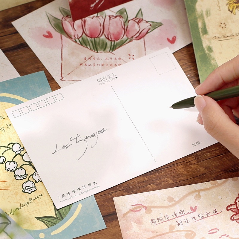 HỘP 30 tấm Postcard trang trí chủ đề hoa hồng song ngữ Trung - Anh