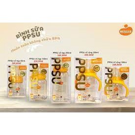 {Đủ Size}- Mẫu mới / Bình Wesser Nano Silver kháng khuẩn PPSU 60ml/140ml/180ml/260ml.