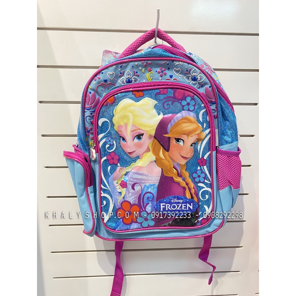 (DISNEY) Balo 16'' 3 ngăn hình công chúa Elsa Anna (Frozen) màu xanh viền hồng hoa văn cho học sinh bé gái C7611099-F (2