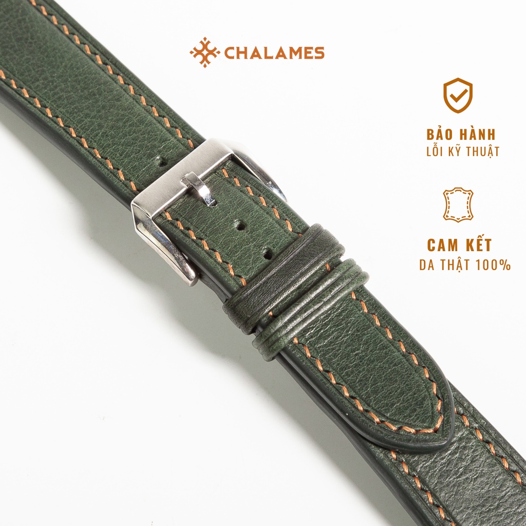 Dây da đồng hồ handmade cao cấp màu rêu - chất da bò Vachetta thương hiệu Chalames