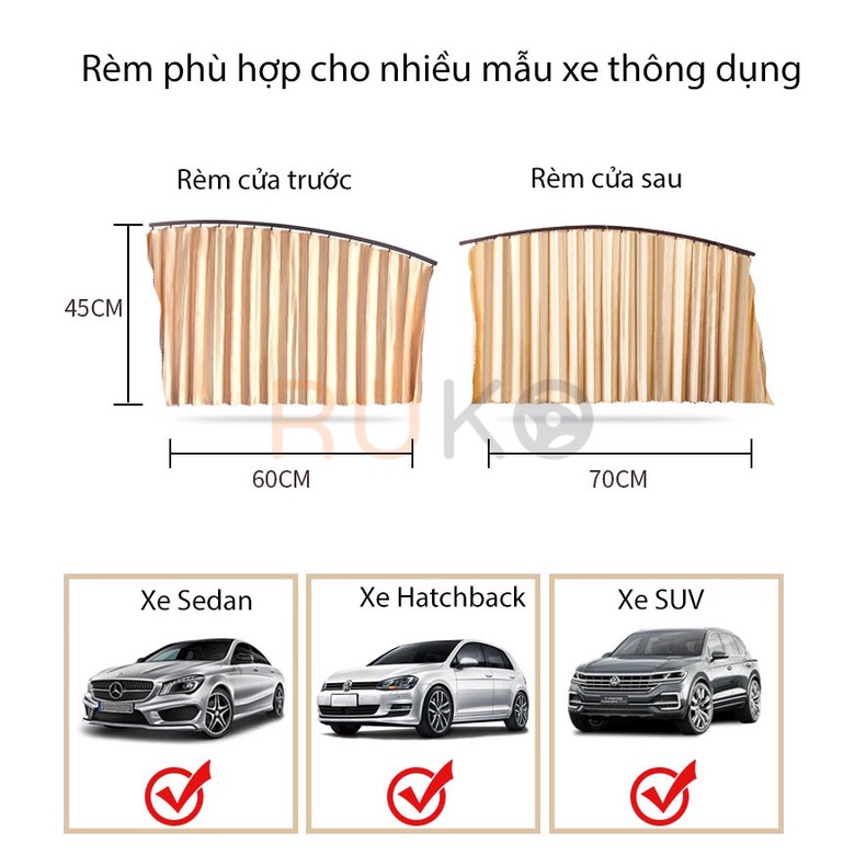Bộ 4 rèm vải nam châm cao cấp che nắng kính trước sau ô tô