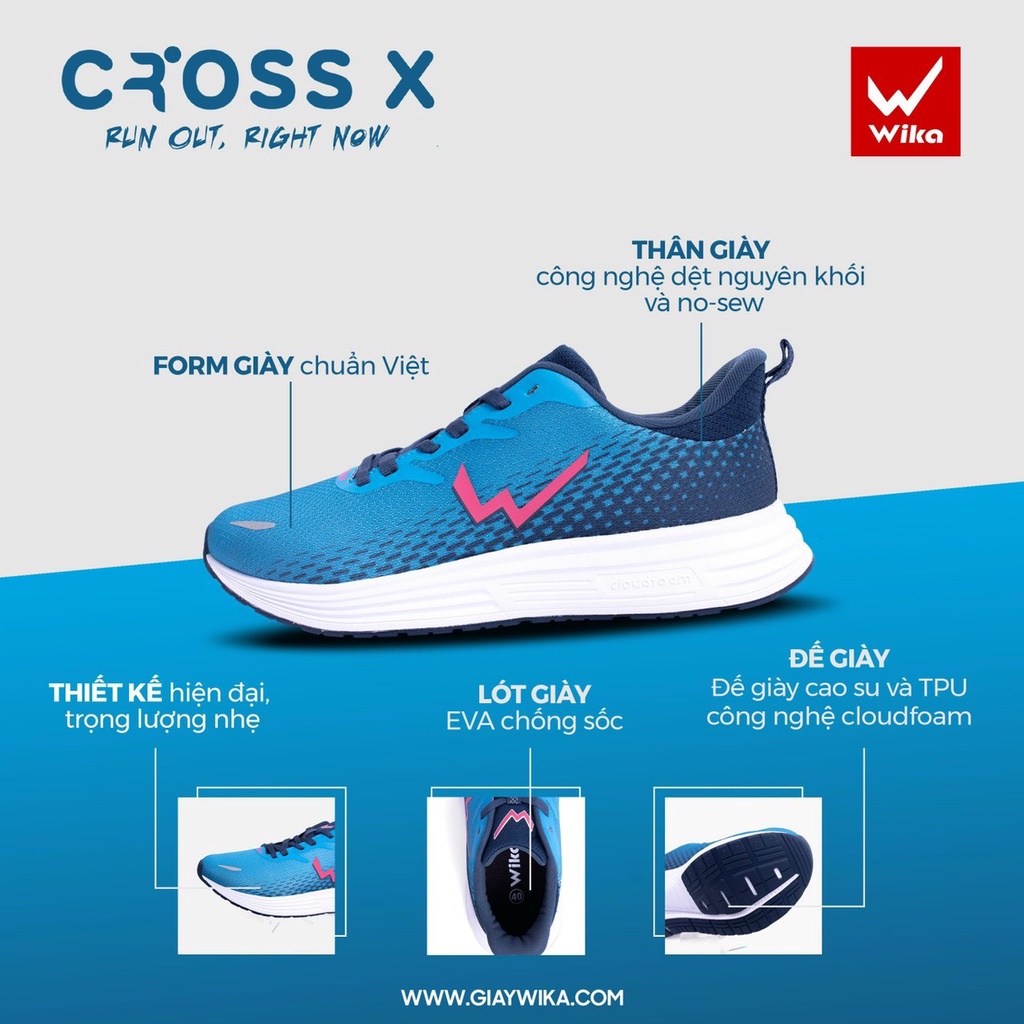 [Tặng 1 Đôi Tất]Giày Chạy Bộ Nam Wika CrossX, Giày Thể Thao Tập Gym Đi Bộ Siêu Nhẹ