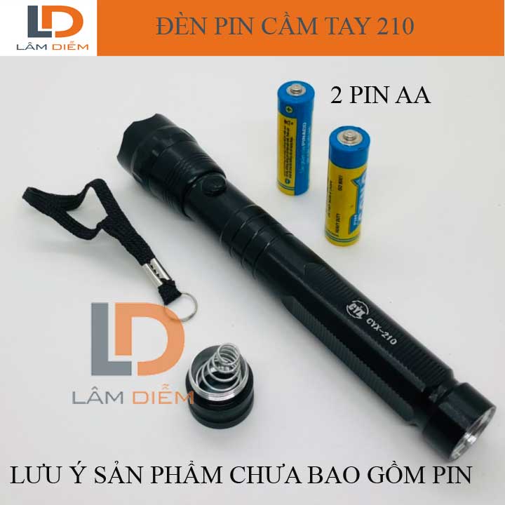 Đèn pin siêu sáng cầm tay sử dụng pin rời AA tâng kèm dây móc treo 210