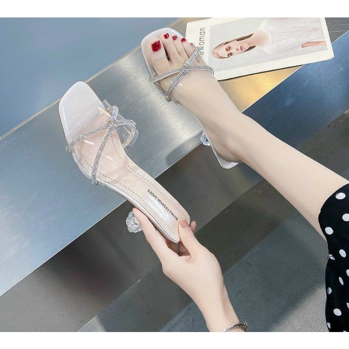 GIÀY CAO GÓT 7 PHÂN ĐÍNH ĐÁ GÓT TRONG SIÊU TÔN DÁNG THIẾT KẾ SANG TRỌNG CỰC ĐẸP