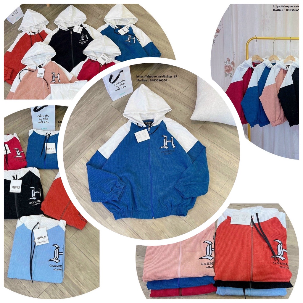 Áo khoác bomber nhung tăm trơn nhiều màu, áo khoác nữ form rộng unisex nam nữ couple Bunny_055