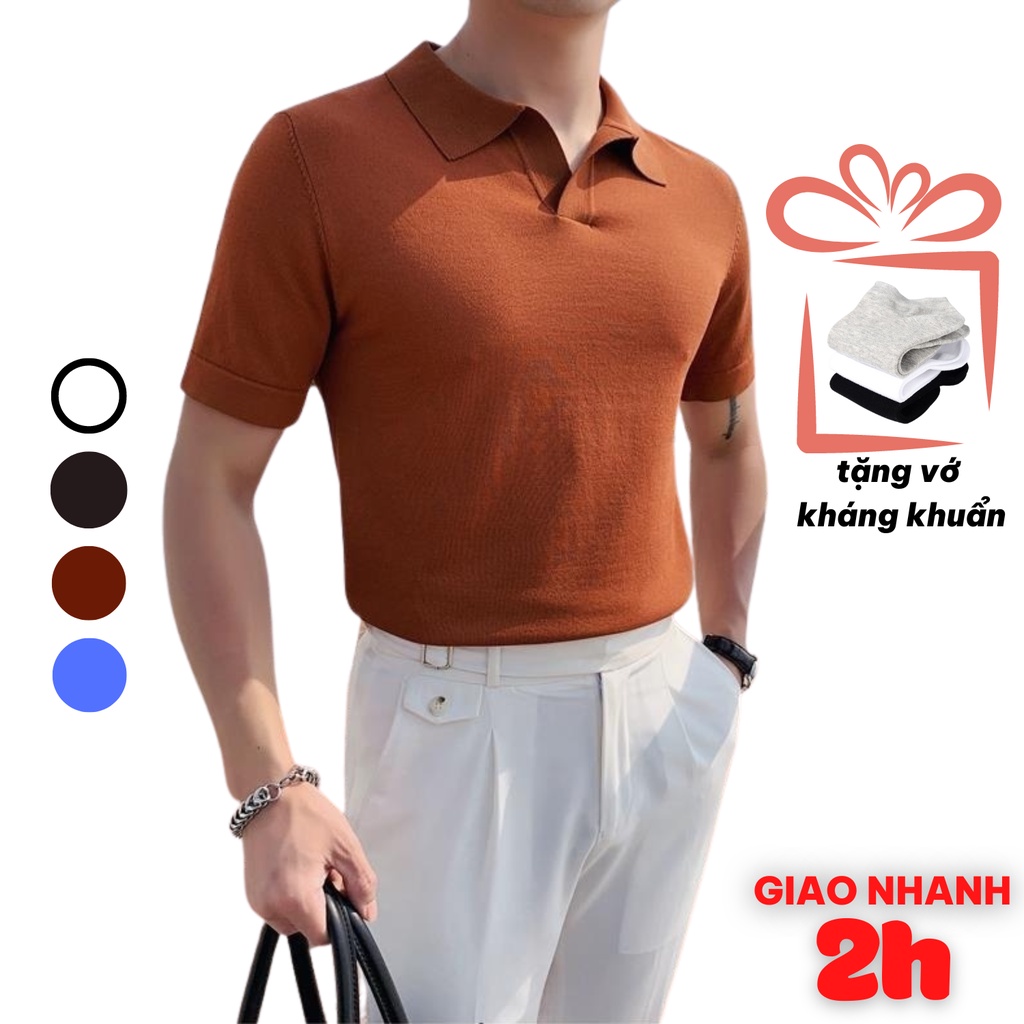 Áo thun nam có cổ, áo polo nam cổ V THE MEN chất vải cá sấu thấm hút co dãn 4 chiều dáng sang trọng từ 50-90kg