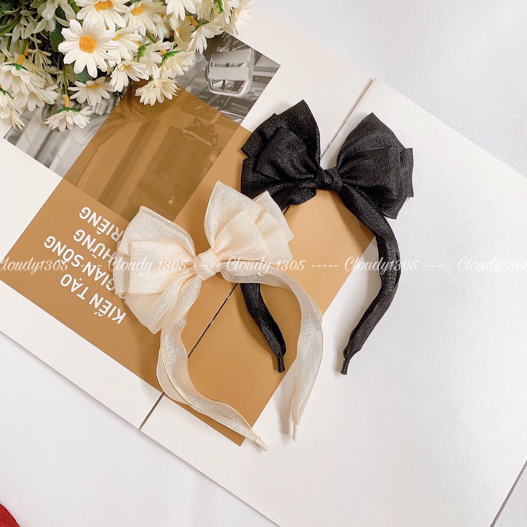 Cài tóc/Bờm tóc voan nhăn nơ đứng dễ thương